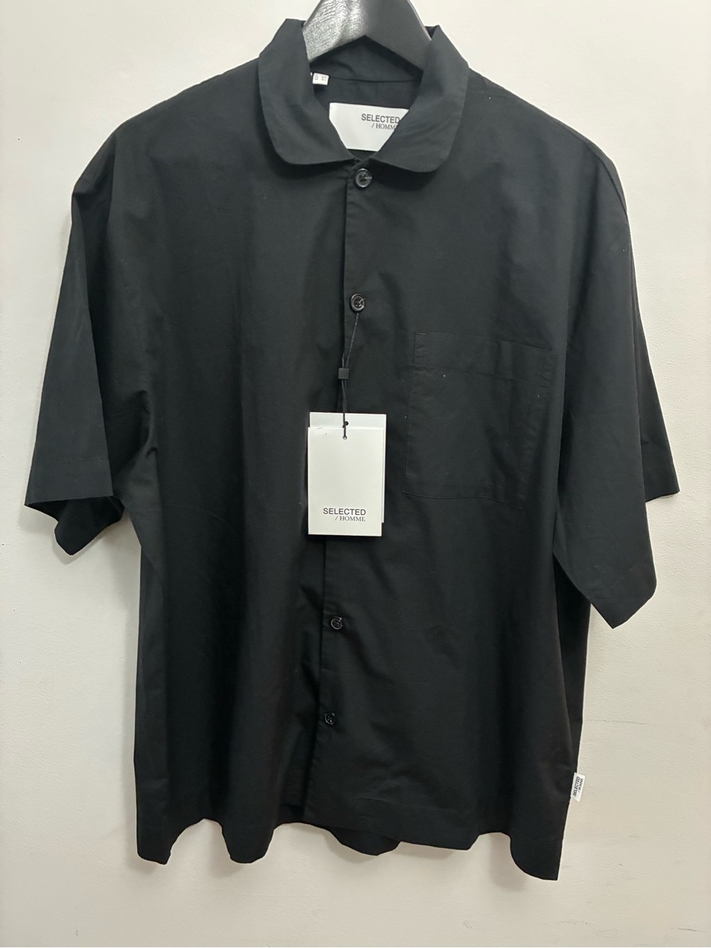 SELECTED HOMME Black Short-Sleeve Casual Button-Down Shirt
